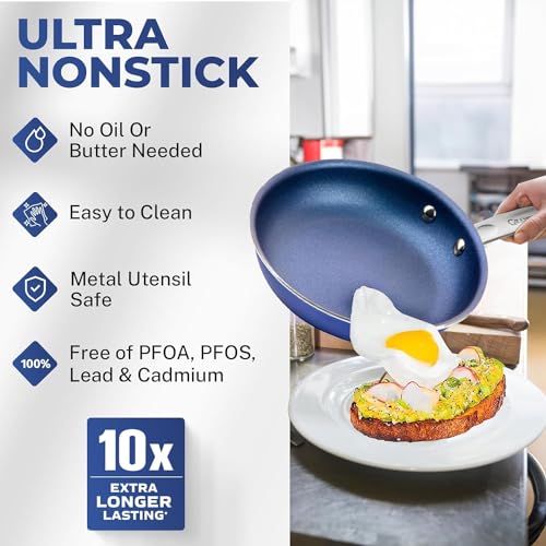 8 Inch Blue Granitestone Non Stick Frying Pan for Healthy Cooking